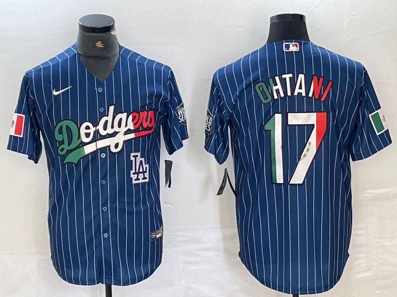 Men Los Angeles Dodgers #17 Ohtani Blue Stripe Nike Game MLB Jersey style 27